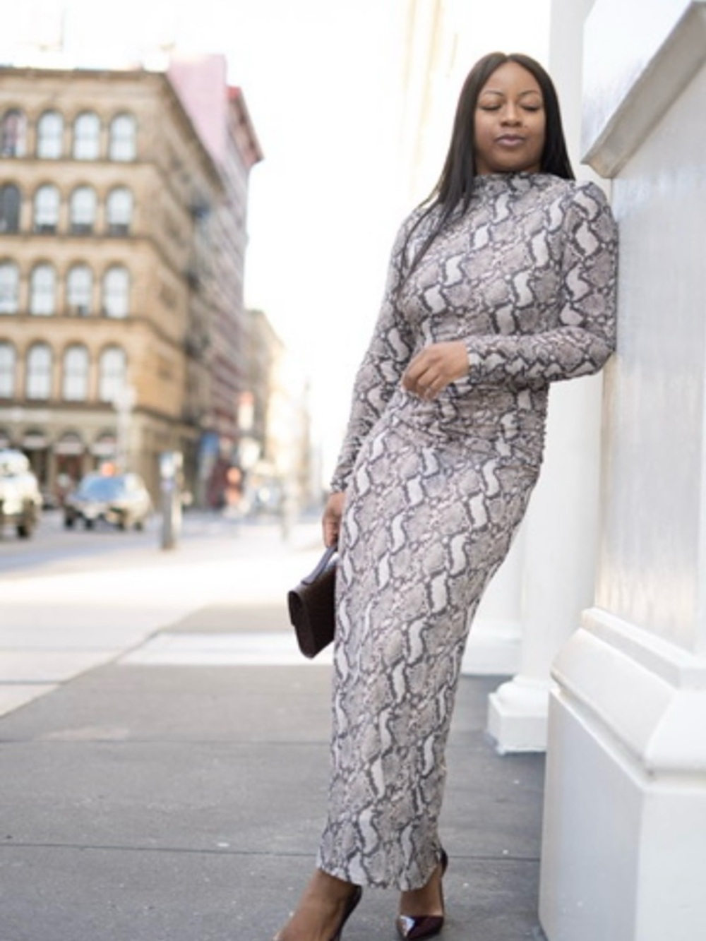 H&M Snake Print Long Sleeve Maxi Dress - Neutral Gray. Sold out online. Sz. M.
